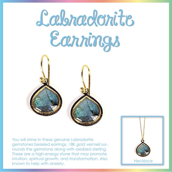 NEW - Boho Choc Labradorite 18K Gold Vermeil & Oxidized Sterling Silver Earrings - Picture 1 of 4